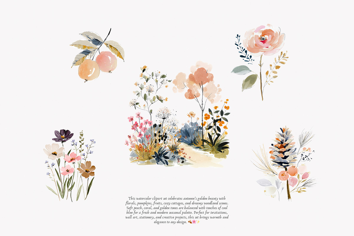 watercolor autumn clipart collection, a Decorative Illustration by Patishop Art (Photo 5 of 8)