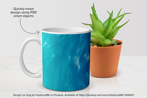 PSD MUG MOCKUP - 11 Oz Mug & Plant