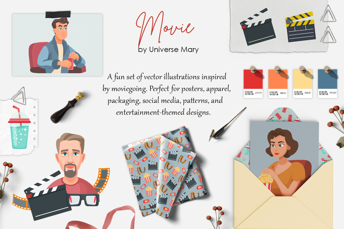 Cinema Movie Vector Clipart Set, a Person Illustration by Universe Mary (Photo 2 of 8)