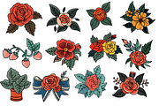 Flash Tattoo Clipart | Tattoo Flower, a Graphic by Murphy & Frank (Thumbnail 2 of 4)