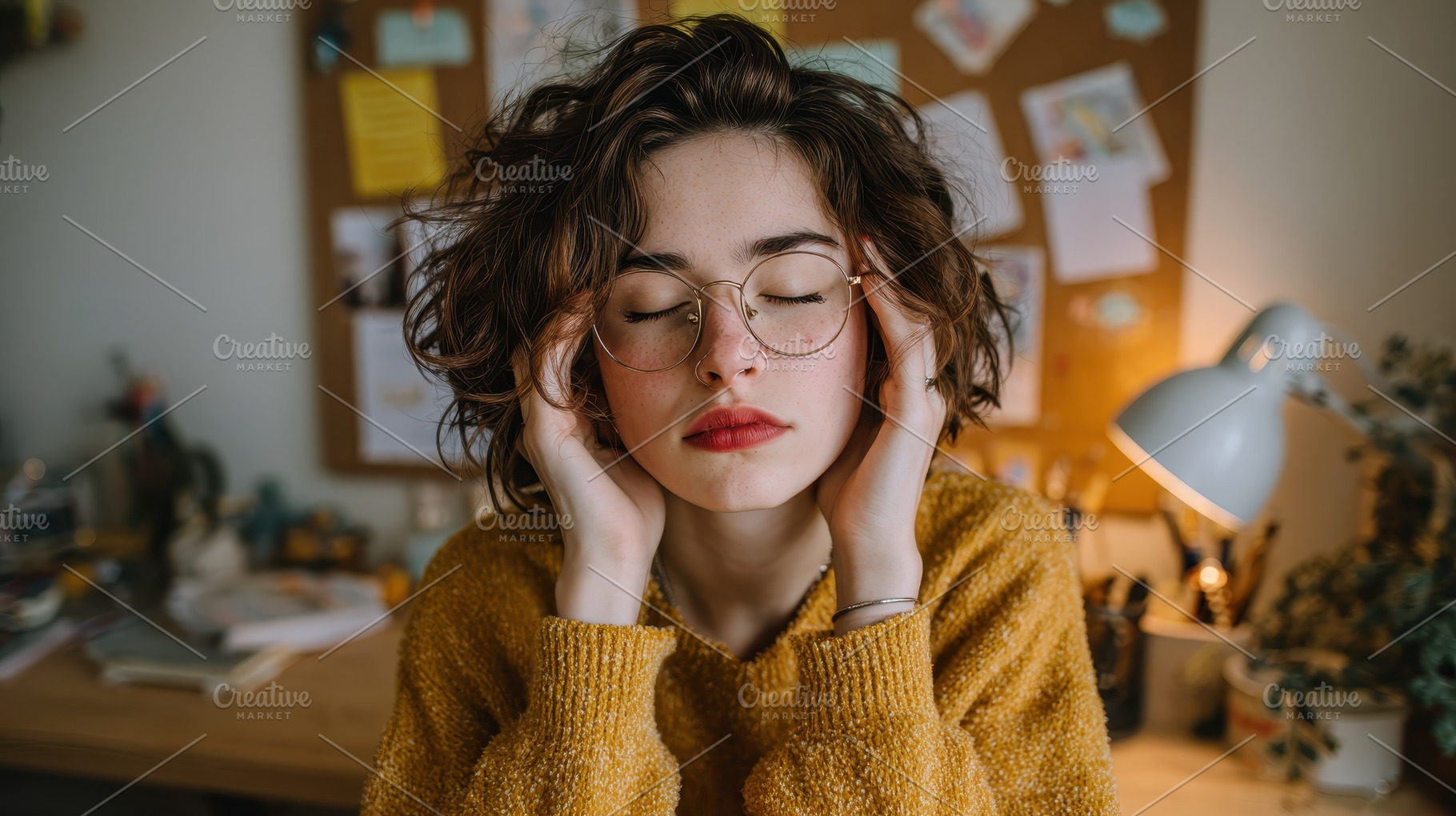 Young woman in yellow sweater eyes c, a Photo by Pixeness Studio