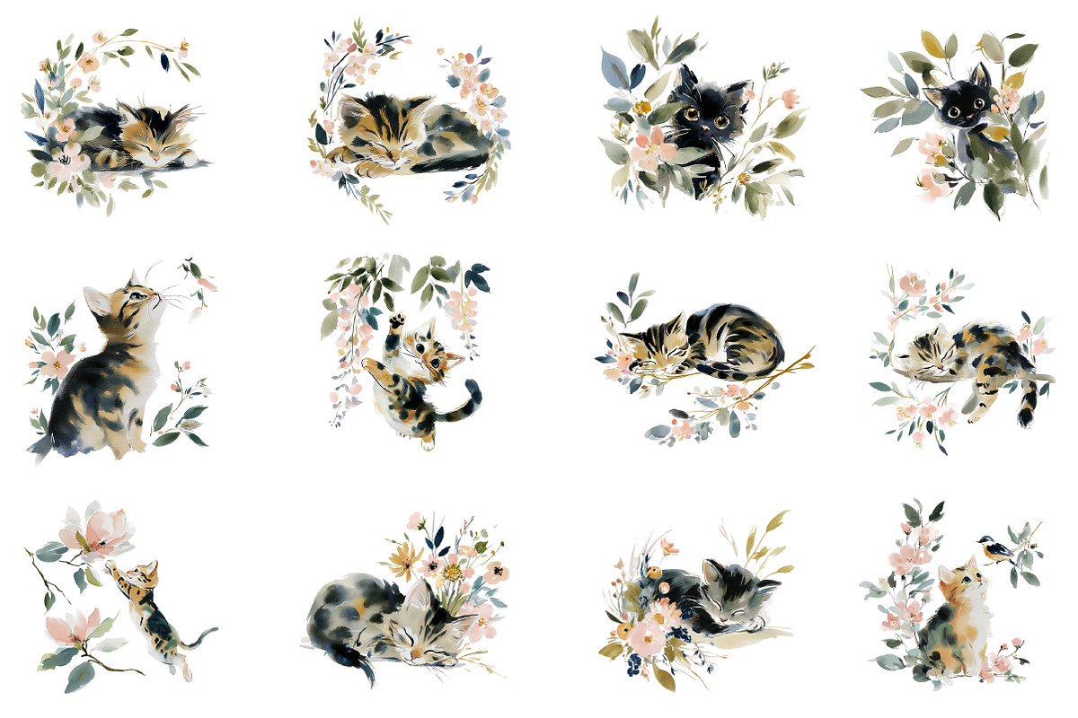 Collection of Spring Kittens Clipart, an Illustration by DreamCafeArt (Photo 3 of 8)