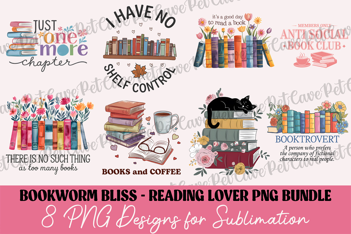 Bookworm Bliss Sublimation Bundle, a Graphic by Pet Cave (Photo 1 of 9)