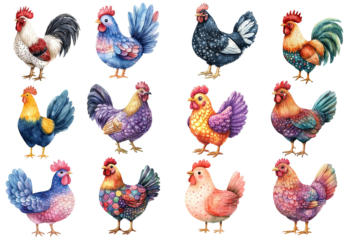 Colorful Chickens Clipart, an Illustration by Designworld (Photo 3 of 5)