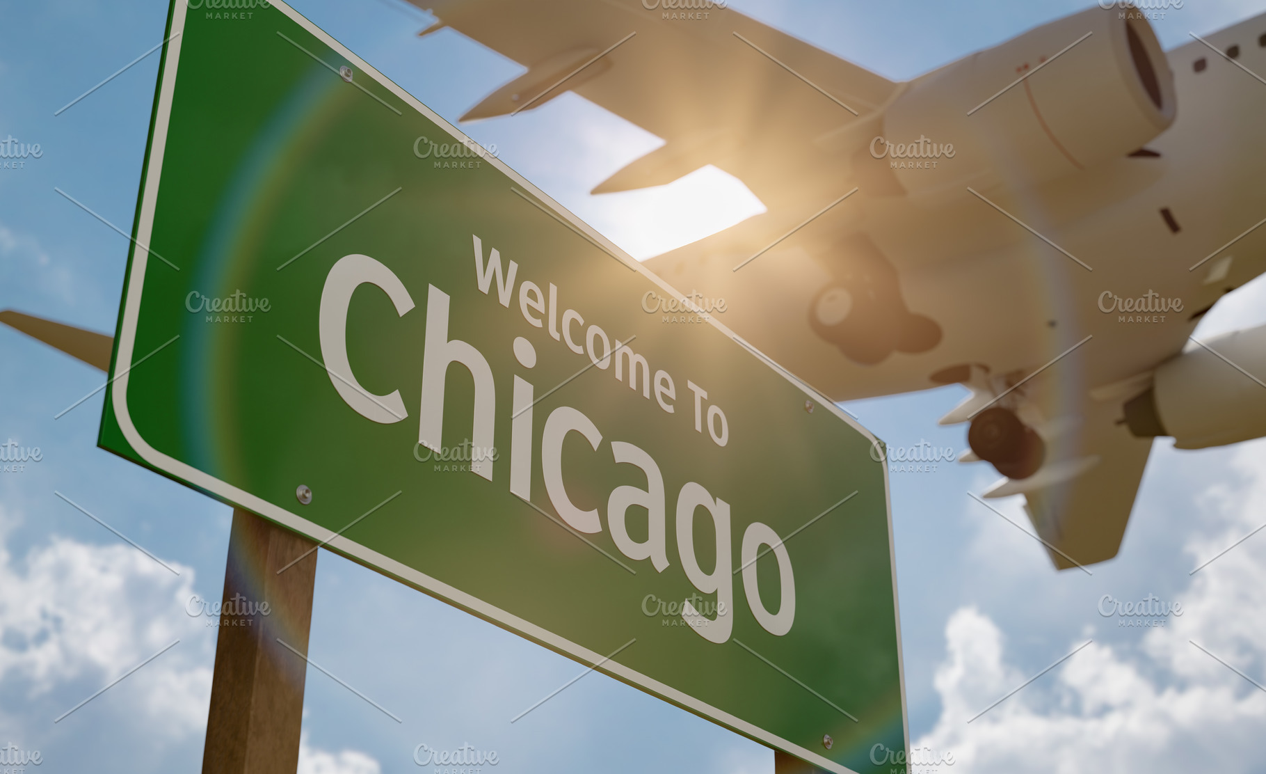 Welcome To Chicago Green Road Sign, a Transportation Photo by Andy Dean Photography