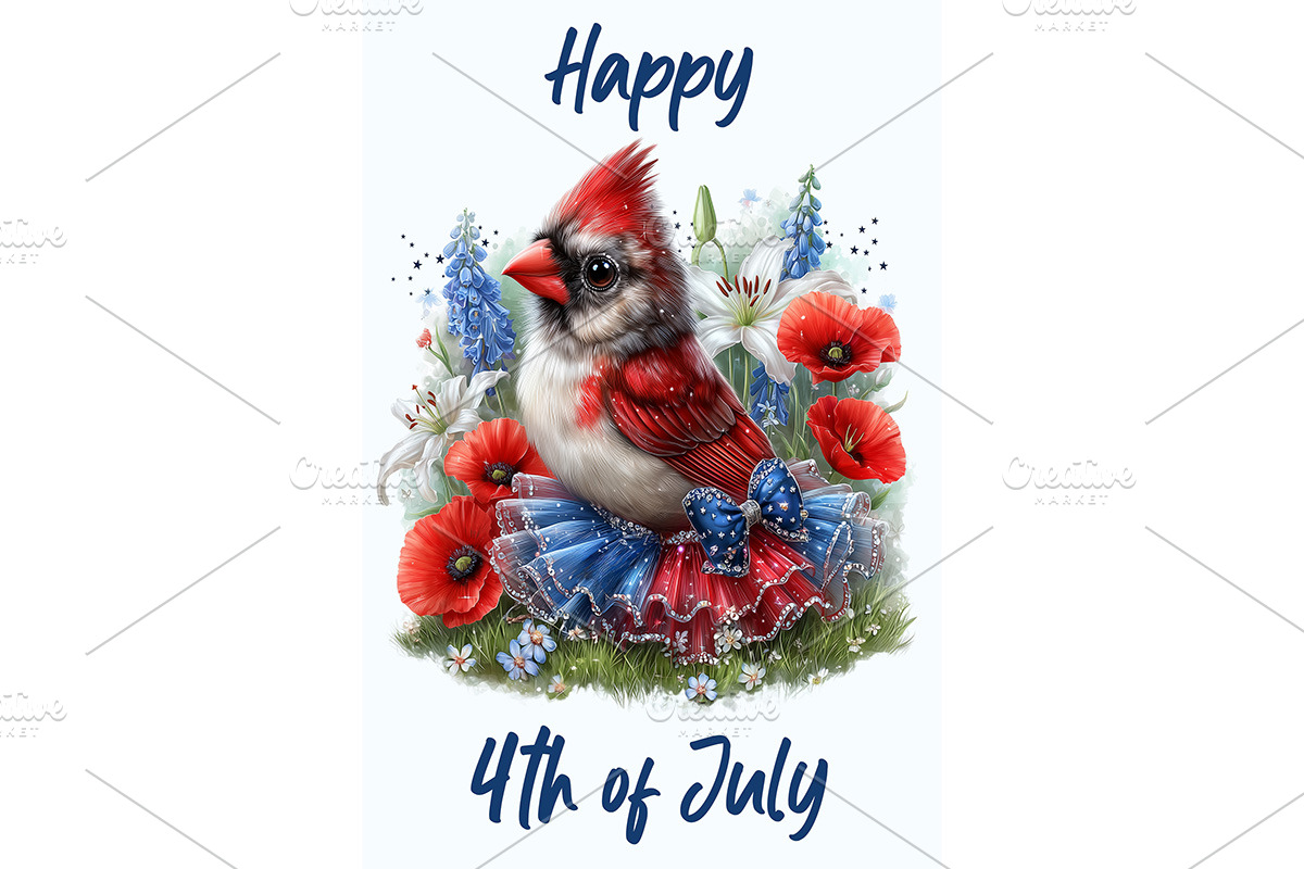 Cardinal Bird Patriotic Wall Art, an Animal Illustration by Art Paradise Studios