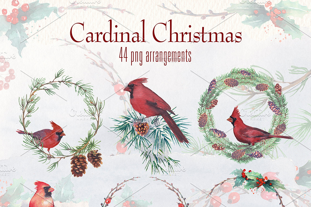 cardinal christmas watercolor, a Decorative Illustration by Art & Things (Photo 6 of 11)