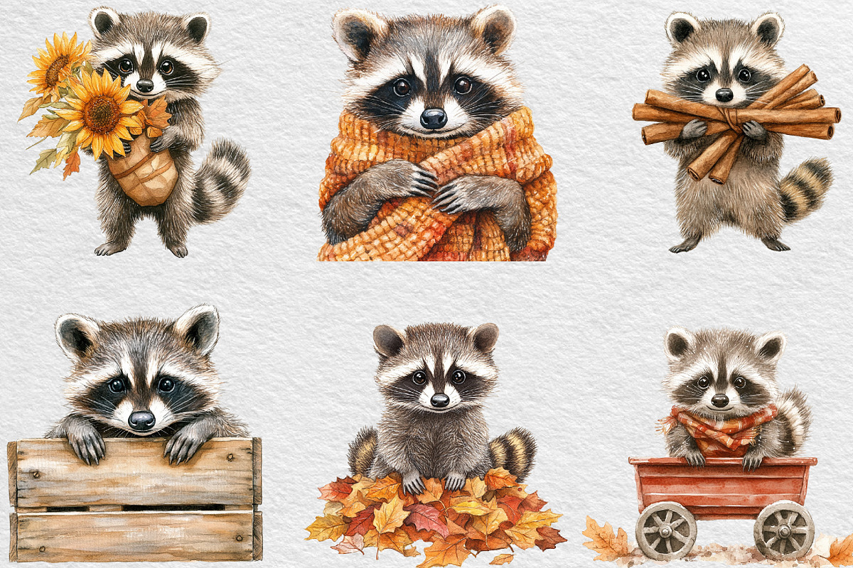 Autumn Raccoons Clipart, an Illustration by Black Bird Studio (Photo 6 of 6)