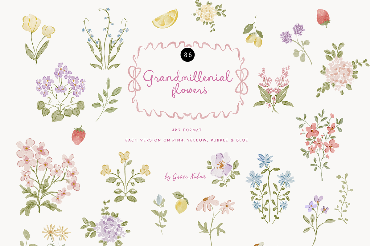 Grandmillenial whimsy flowers stripe, an Object Graphic by Grace Noboa Illustrations (Photo 8 of 14)