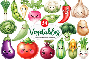 Watercolor Vegetables Clipart, an Illustration by Watercolor design