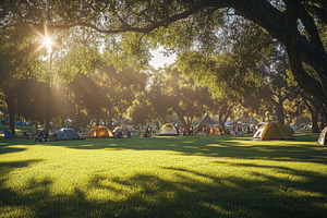 Camping at sunset in a lush park, a Photo by Beautiful things