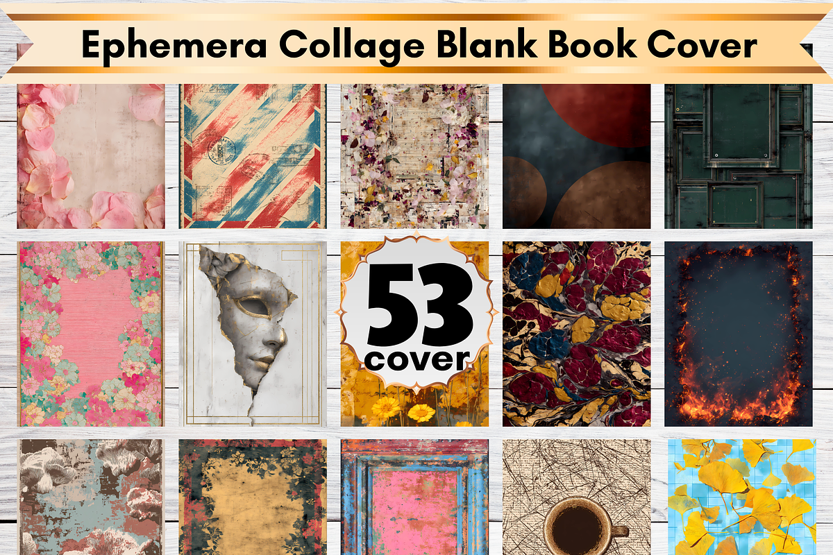 53 Ephemera Collage Blank Book Cover, a Brochure Template by LA Design (Photo 1 of 10)