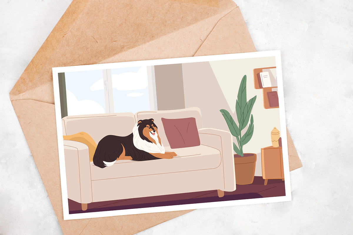 Dog lying on cozy sofa at home, an Animal Illustration by Good Studio (Photo 3 of 3)