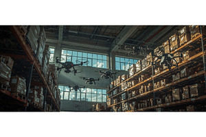 Multiple drones flying in a, an Illustration by tilialucida