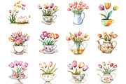 Watercolor Vintage Tulip Tea Time, an Illustration by Designking (Thumbnail 2 of 5)