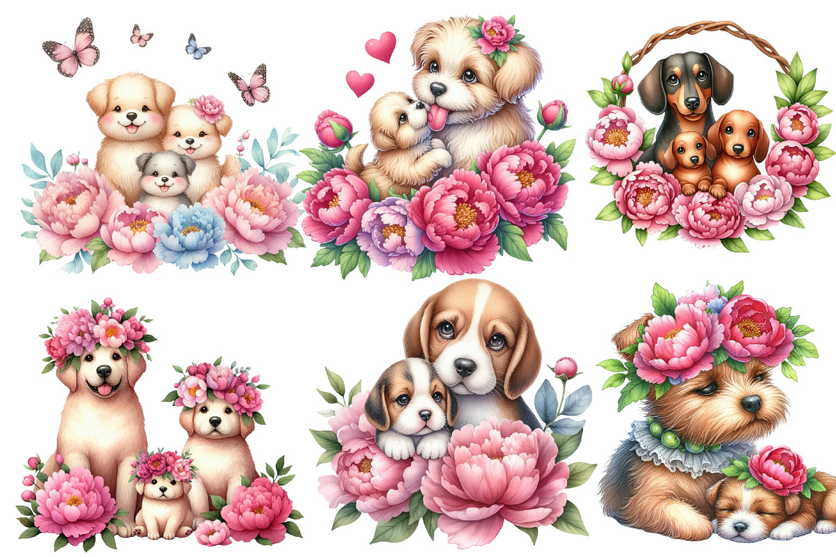 Dog Clipart, Dogs, Puppies, Piones, an Illustration by Designworld (Photo 2 of 6)