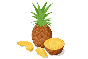 Isometric whole pineapple with, a Food Illustration by Golden Sikorka