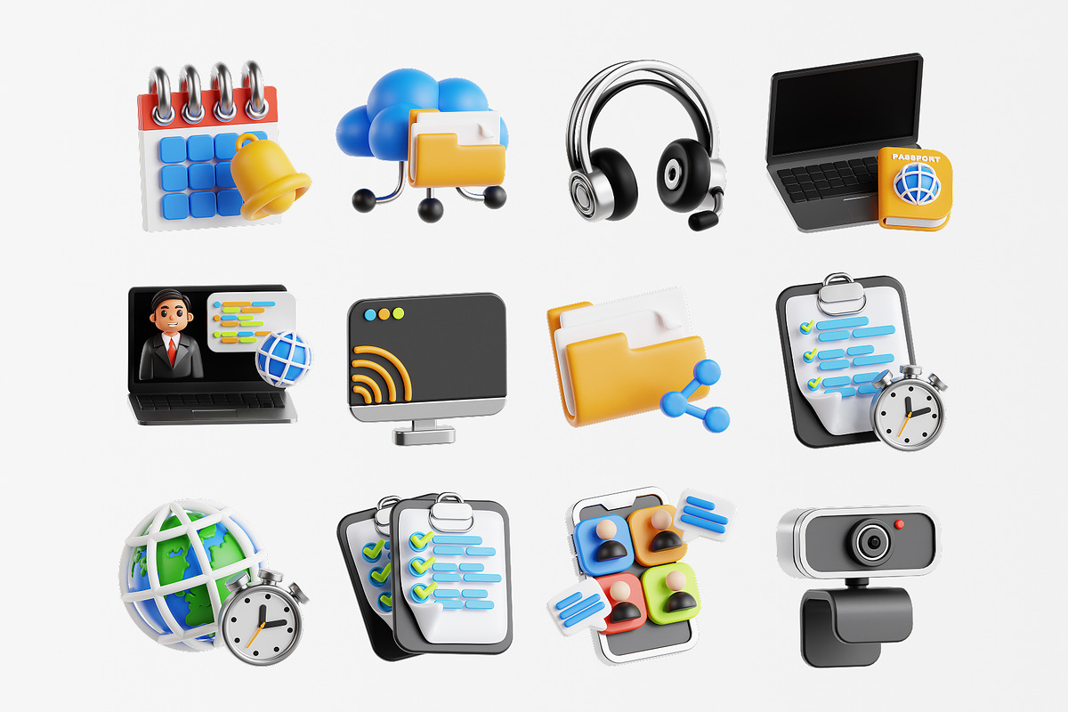 Remote Work 3D Icon Set, an Object 3D Model by Eklip Studio (Photo 3 of 3)
