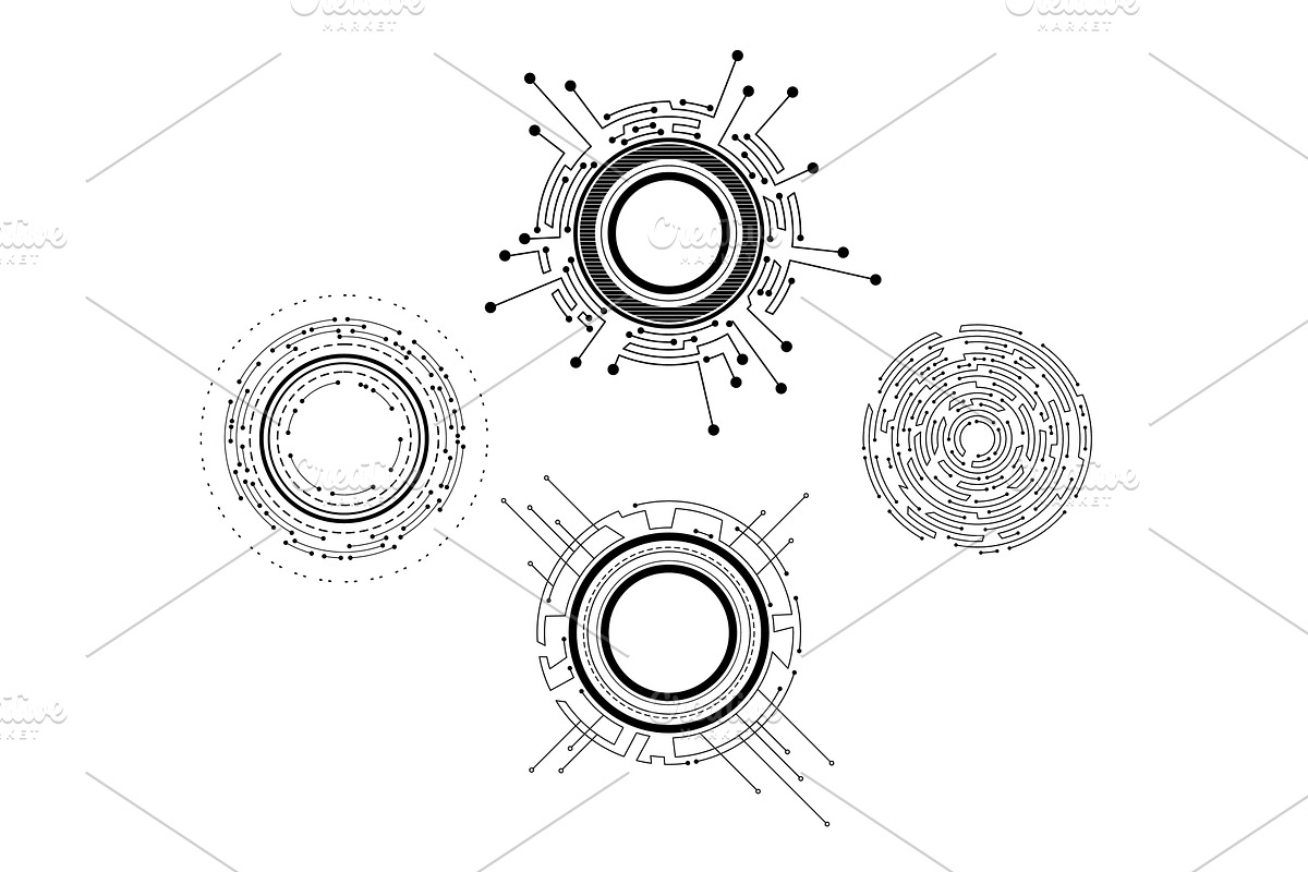 Circuit board circle frames, a Technology Illustration by Things for designers