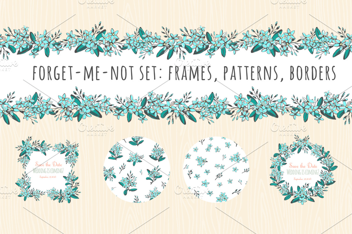 Forget-me-not set:patterns & frames, a Pattern Graphic by VasilkovS (Photo 1 of 3)