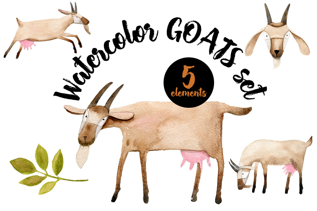 Watercolor GOATS set, an Animal Illustration by Bibela (Photo 1 of 3)