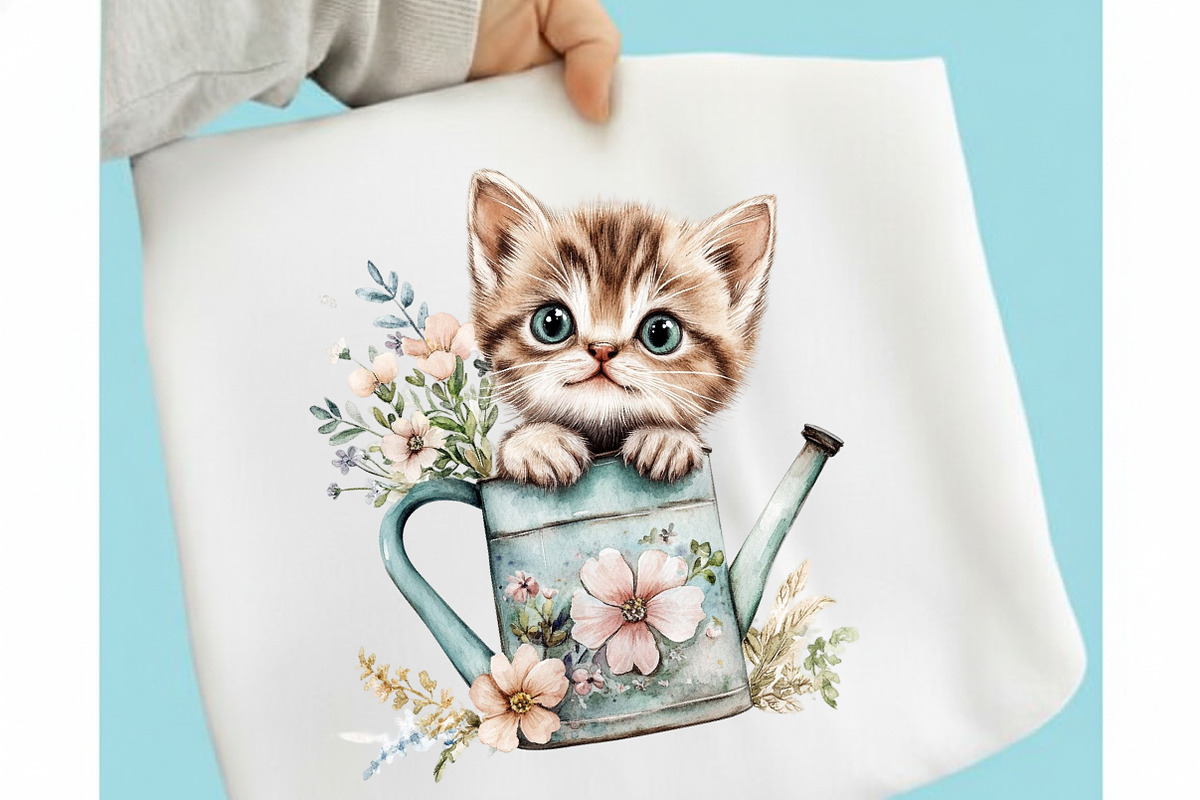 Watercolor Floral Kitten Clipart, a Seasonal Illustration by designcity5 (Photo 3 of 5)