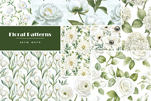 Watercolor white flowers patterns, a Pattern Graphic by Art and Funny