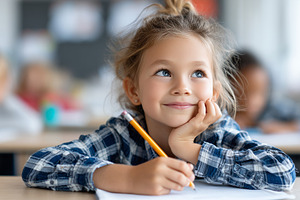 Smiling schoolgirl thinking, a School & Education Photo by MistyDay