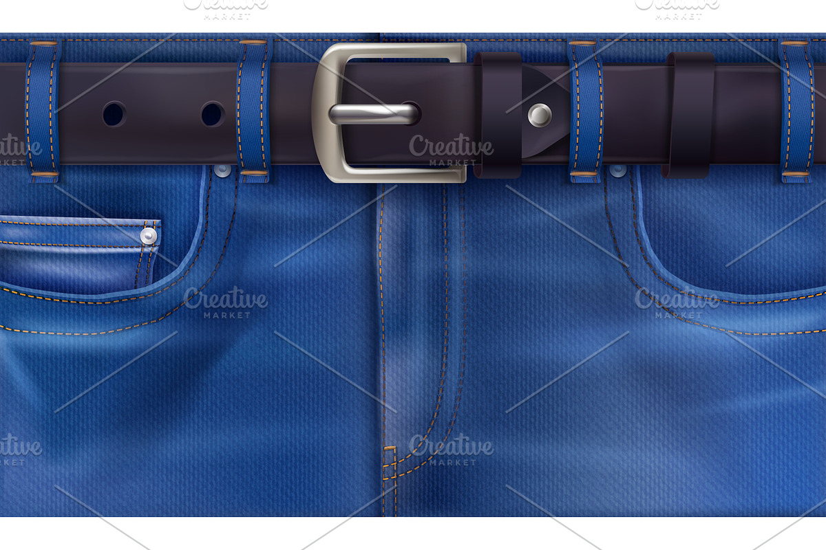 Leather belt on jeans. Realistic, an Object Illustration by Stock-Smart-Start