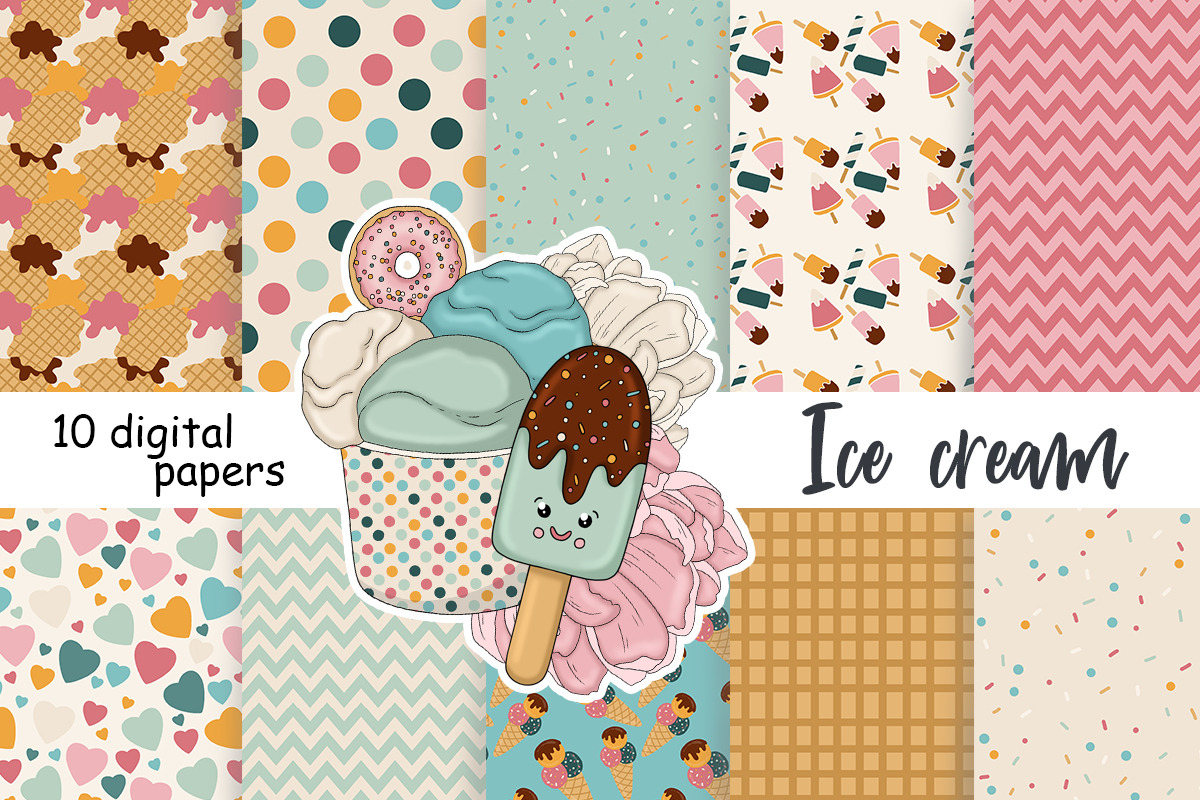 Ice Cream Cone Digital Paper, a Pattern Graphic by GlamArtZhanna (Photo 3 of 3)