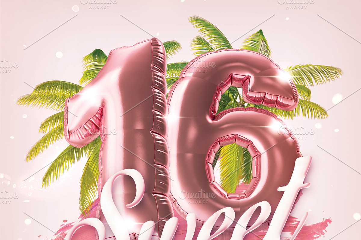 Sweet 16 Rose Gold Template Flyer, a Poster Template by Love Giftery (Photo 2 of 2)