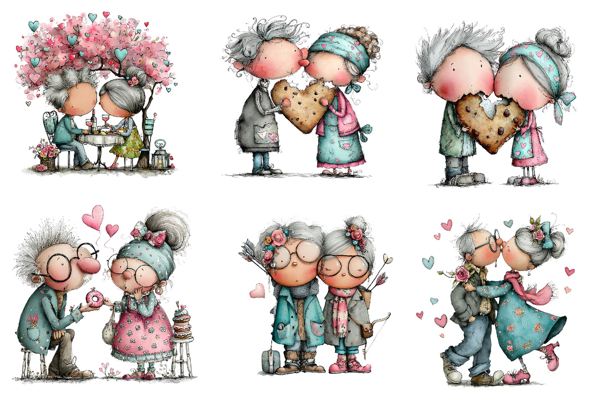 funny watercolor valentine old coupl, an Illustration by CreationArt (Photo 4 of 5)