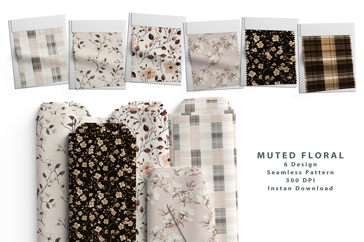 6 seamless pattern: Muted Floral, a Pattern Graphic by StudioCitra (Photo 1 of 10)