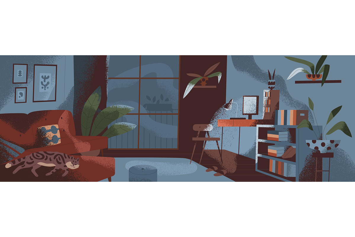Living room interior at day & night, a Decorative Illustration by Good Studio (Photo 5 of 5)