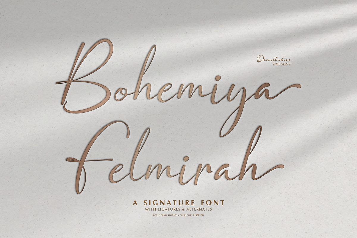 Bohemiya Felmirah | Signature Font, a Script Font by Denustudios (Photo 1 of 12)