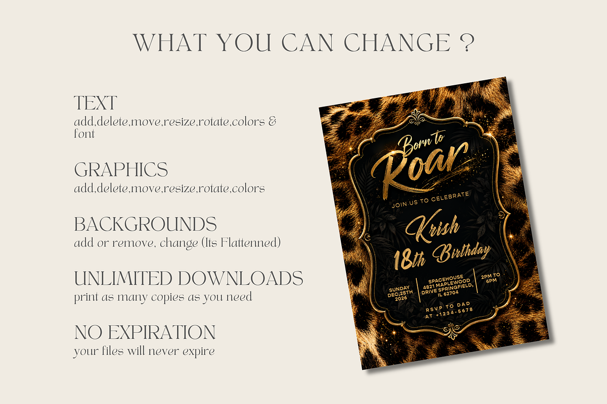 Leopard Print Birthday Invitation, an Invitation Template by InvitingStorys (Photo 10 of 11)