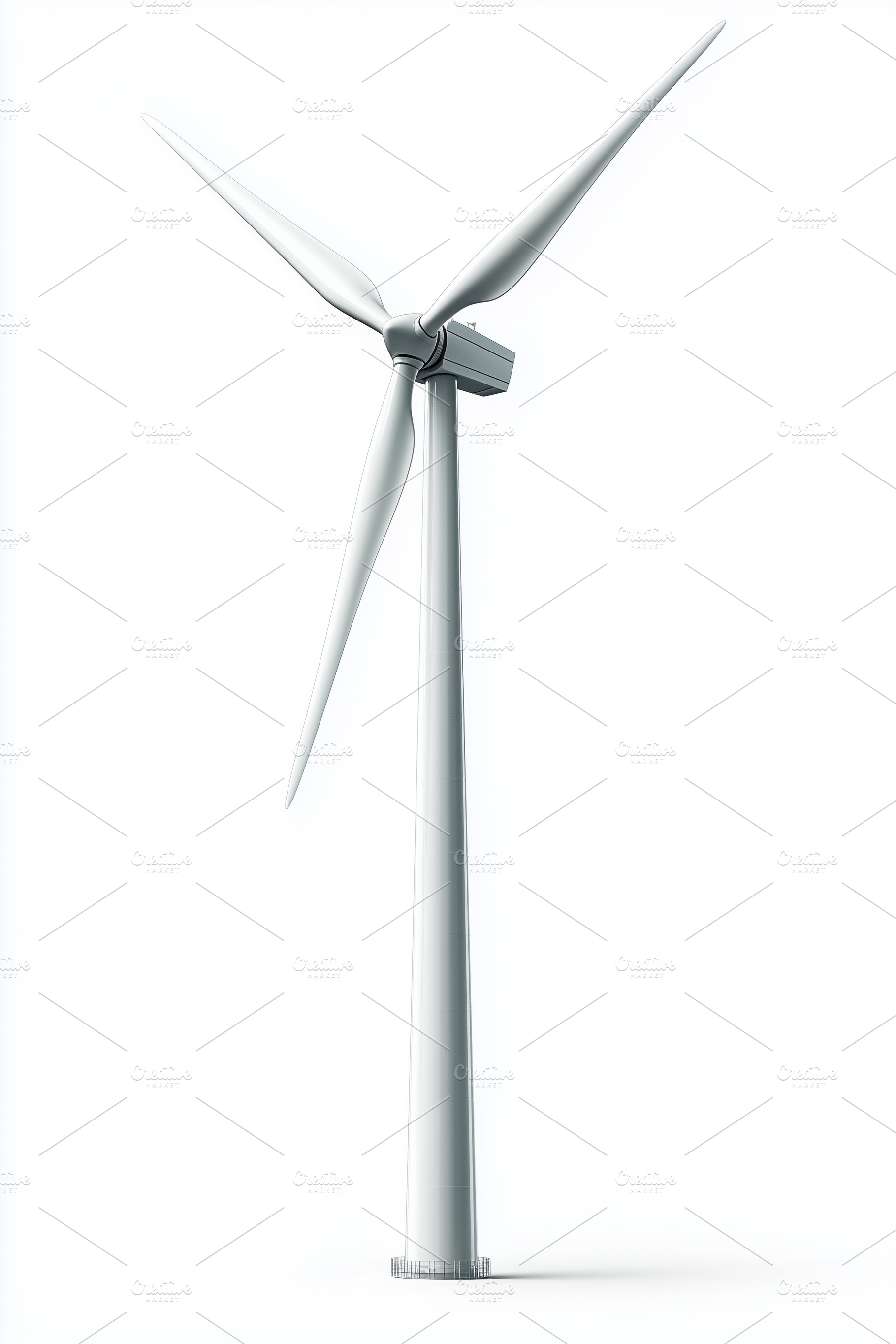 A modern wind turbine with three blades, set against a plain white background., a Technology Photo by Textures & Backgrounds