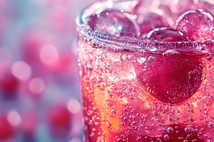 Cherry soda fizzing with ice in a vi, a Photo by Iftikhar Alam