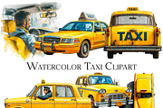 Watercolor Taxi Clipart, an Object Graphic by ArtisticTimberStudio (Thumbnail 1 of 2)