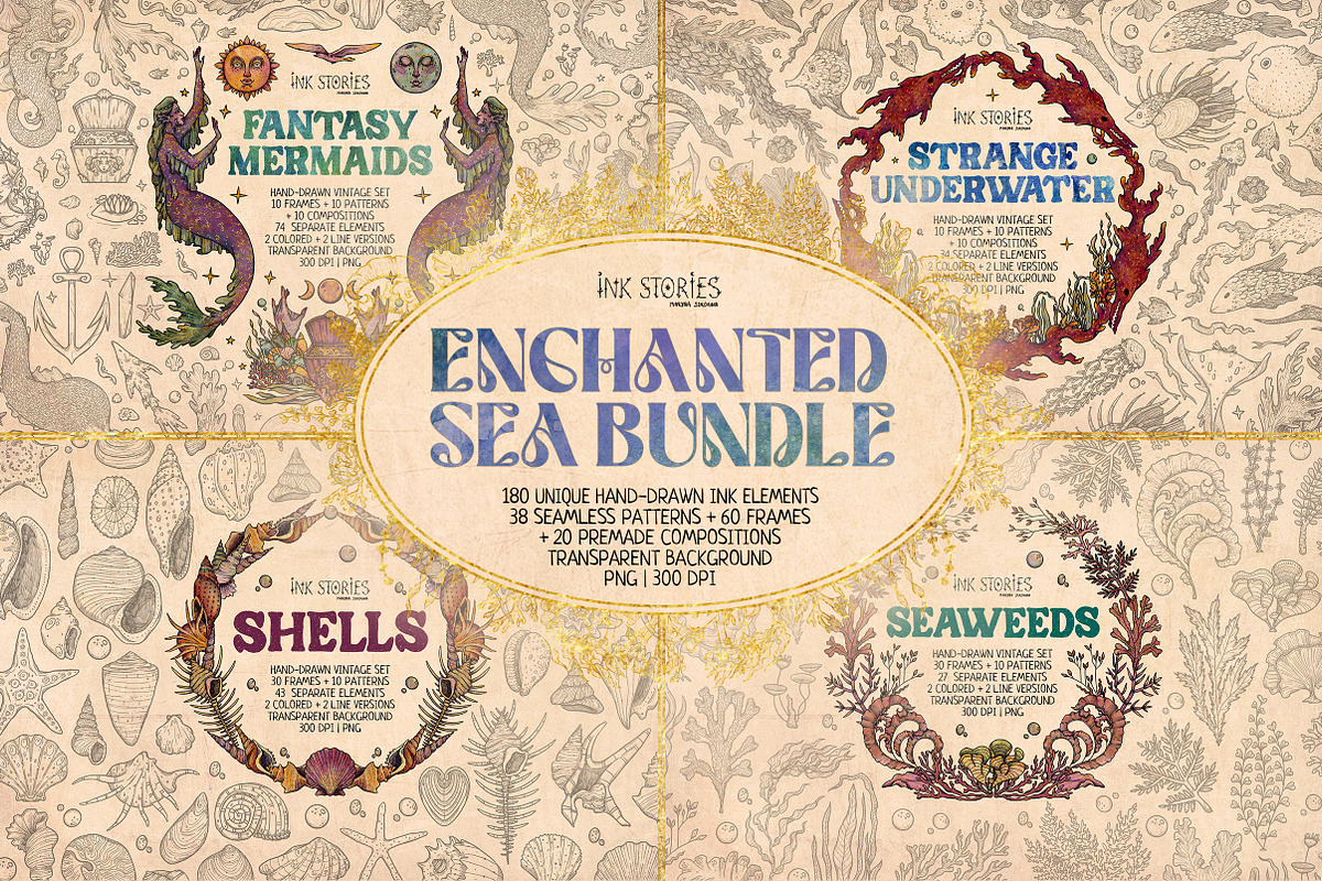 Enchanted Sea Bundle Fantasy Marine, an Animal Illustration by Ink Stories (Photo 1 of 54)