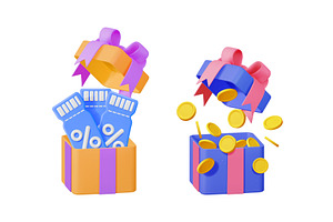 Open gift box with discount coupons, a Finance Illustration by Abscent