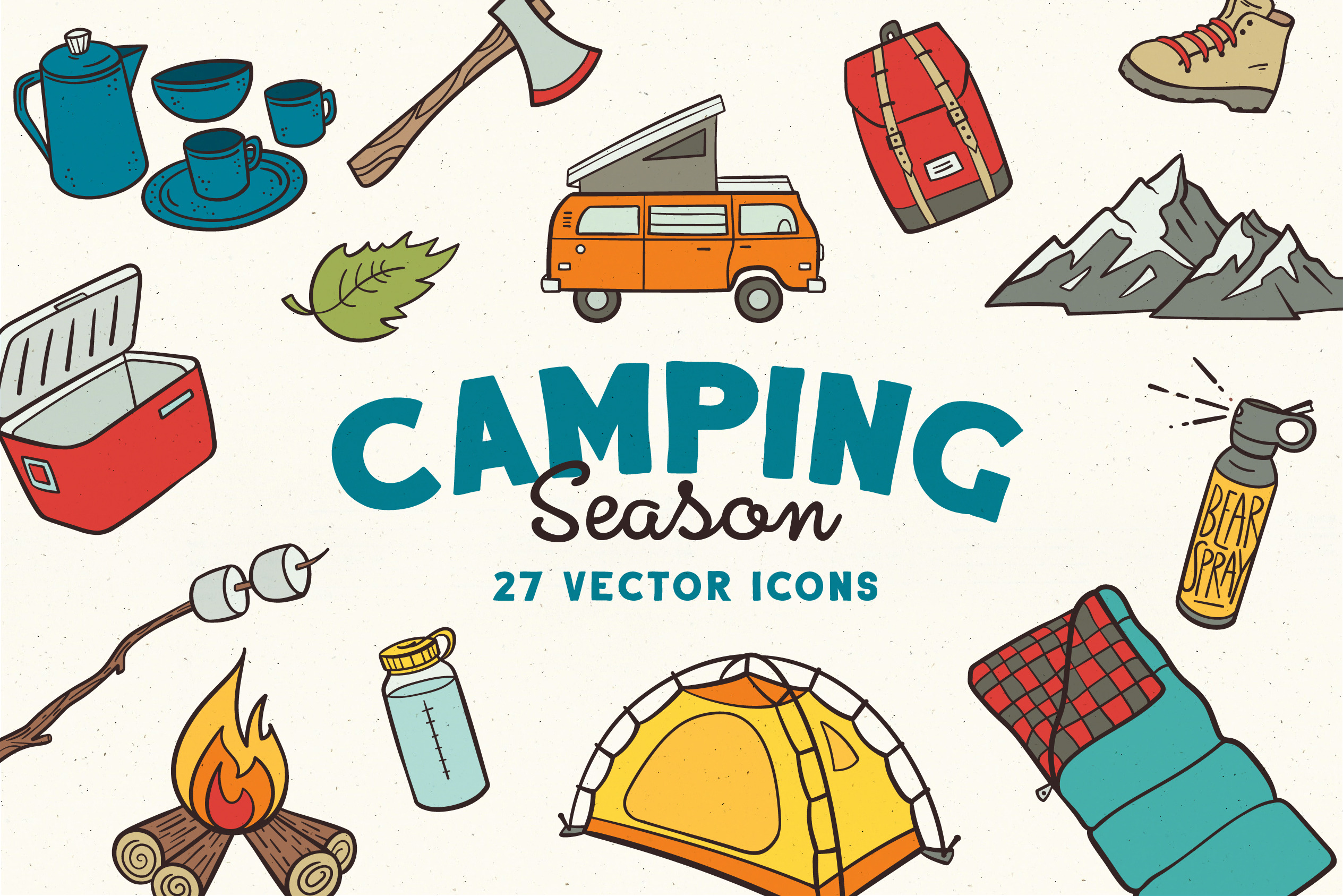 Vector Summer Camping Icons, an Icon by Here Ya Go Studio