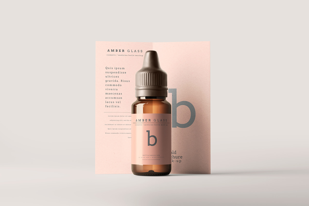 Amber Glass Dropper Bottle Mockups, a Cups & Container Mockup by pmvch (Photo 9 of 20)