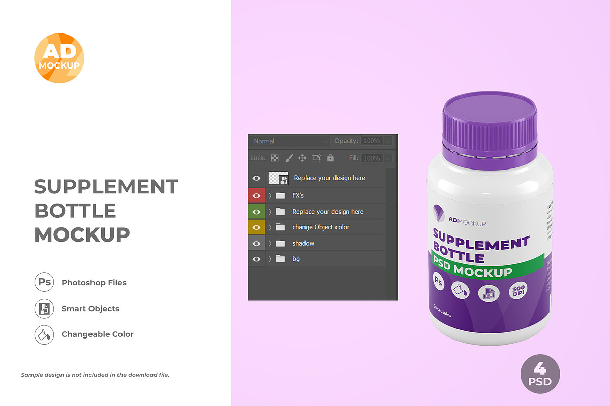 Supplement Bottle Mockup – 04 PSD, a Packaging Mockup by Adstart (Photo 4 of 5)