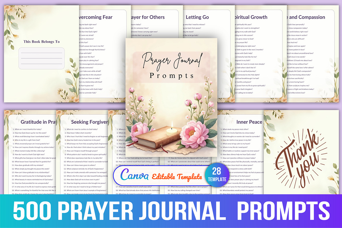 500 Prayer Journal Prompts, a Stationery Template by Designmela01 (Photo 1 of 4)