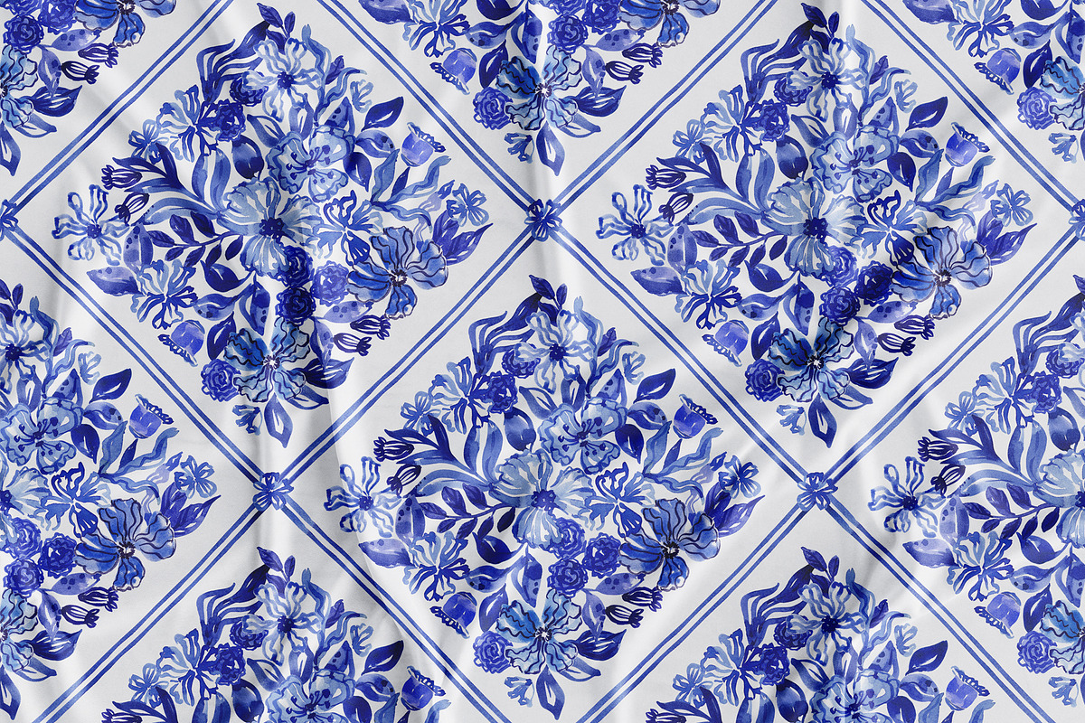 Blue Floral Portugal Mosaic Pattern, a Pattern Graphic by SirenaArt (Photo 13 of 14)