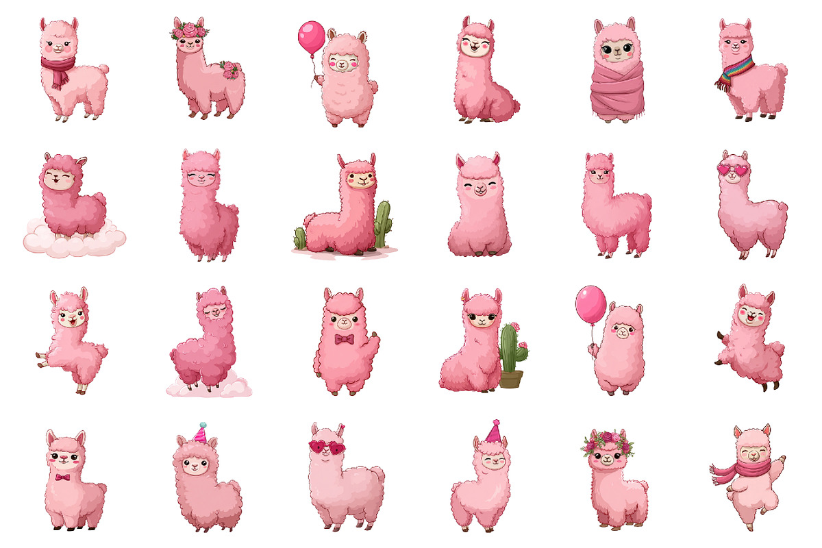 Playful Pink Llama Whimsical Clipart, a Seasonal Illustration by designcity5 (Photo 2 of 5)