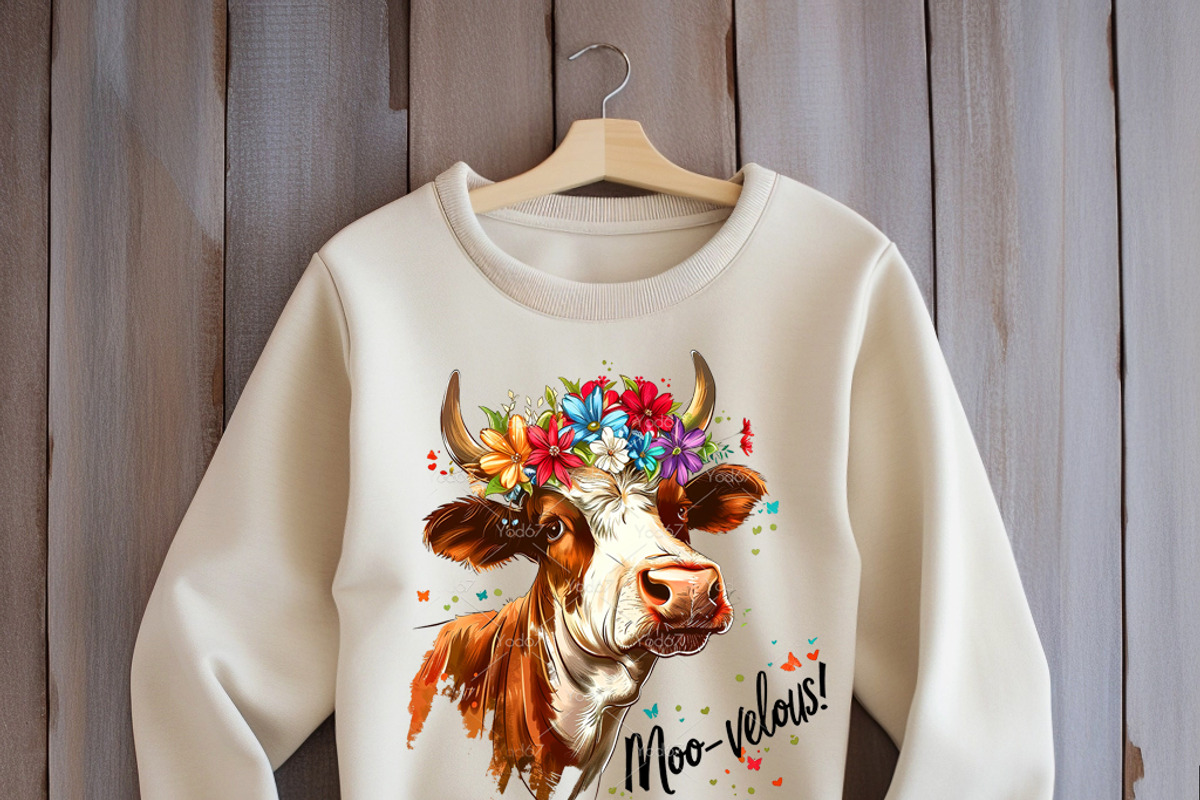 Colorful cow wearing a flower crown., an Animal Illustration by yod67 (Photo 7 of 8)