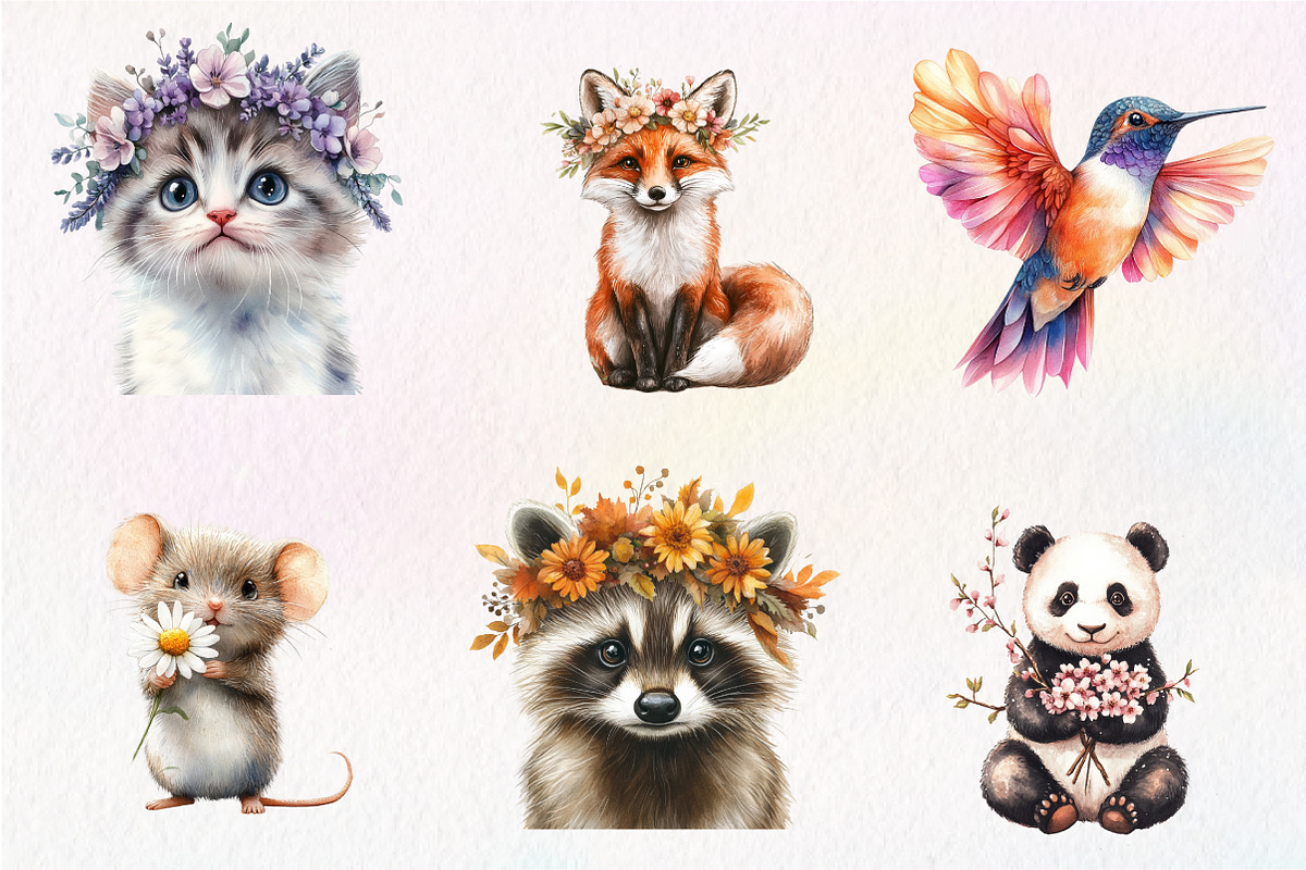 Floral Animals Clipart, an Illustration by CreationArt (Photo 8 of 9)