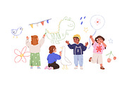 Cute kids drawing on wall set, a Person Illustration by Good Studio (Thumbnail 2 of 8)